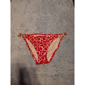 Victoria's Secret Red with Gold Circles Swim Bikini Bottom Gold Buckles Size M